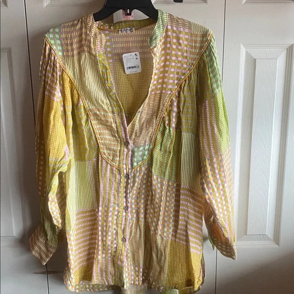 Free People NWT Night After Night 100% Cotton Button-Up Pajama Shirt large - Picture 3 of 14